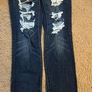 American Eagle Outfitters Dark Blue Distressed Skinny Jeans